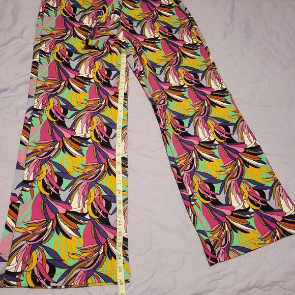 Fashion Nova MultiColor Tropical Wide Leg Flare Retro Style Women Casual Pant XL - Picture 7 of 9